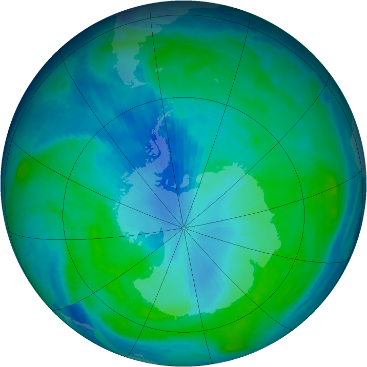 Antarctic ozone map for 09 February 1998